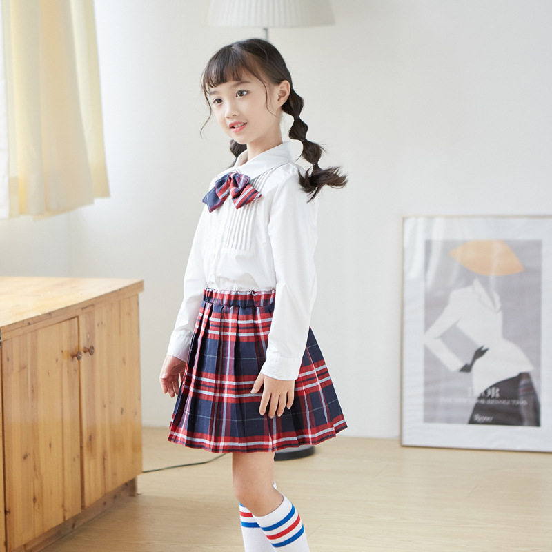 19769童装2022秋季韩版校园风衬衫格子裙2件套儿童校服一件代发