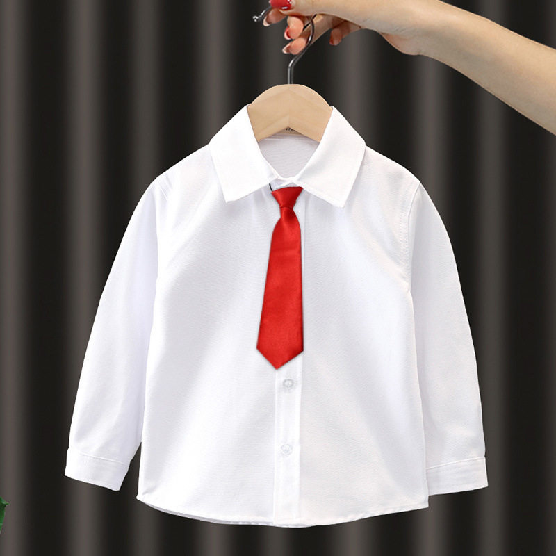 男童白衬衫儿童白衬衫中小童校服表演演出服春秋长袖女童白色衬衣