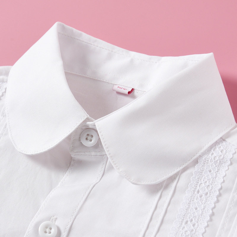 女童校服白衬衫纯棉长袖中大童小学生加肥白色演出服胖童白衬衣图片