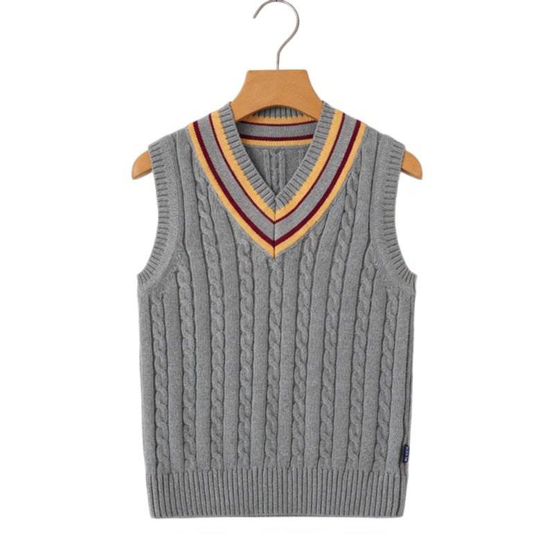 春秋季英伦学院风校服灰色麻花拼黄条马甲背心衣中小学生班服春秋