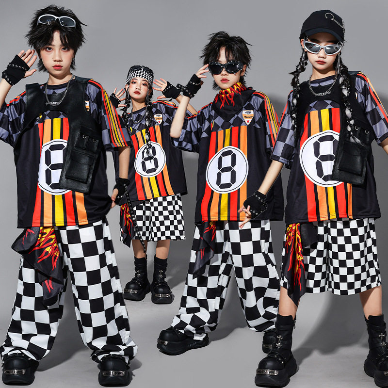 儿童街舞演出服少儿hiphop炸街服装男童嘻哈马甲套装女童表演