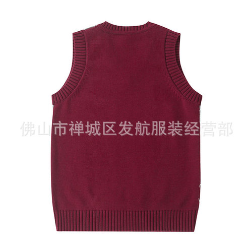幼儿园春秋英伦学院风校服男女童装毛衣枣红菱形棉马甲小学生班服