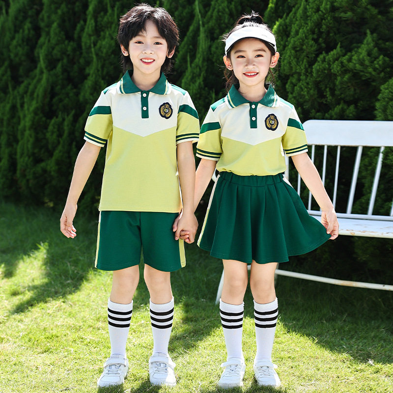 绿色校服套装春夏装英伦学院风七件套小学生班服幼儿园园服批发