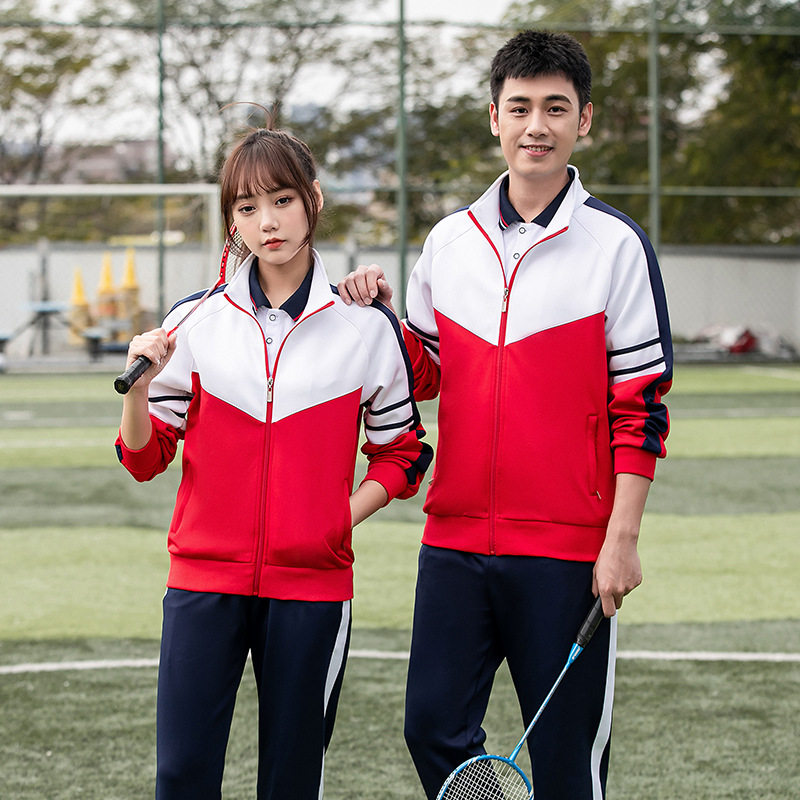 春秋季初中学生校服套装男女运动会团体服三件套棉短袖高中生班服