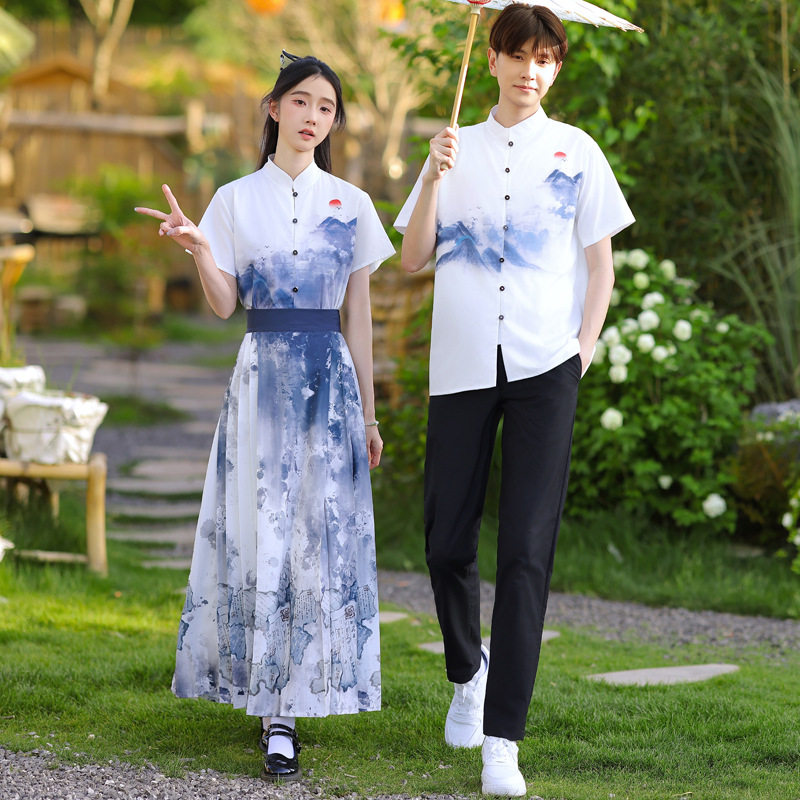 2025秋季校服实拍情侣装班服复古中式演出服民国风套装