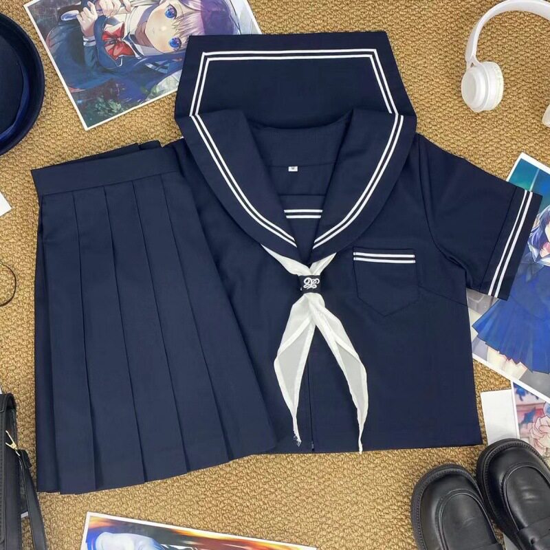 基础款改良绀二本水手服学院风藏青色校服班服日系少女显瘦JK制服