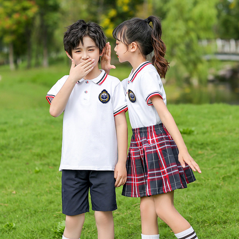 夏季款幼儿园园服班服短袖套装校服大班毕业照运动服纯棉透气翻领