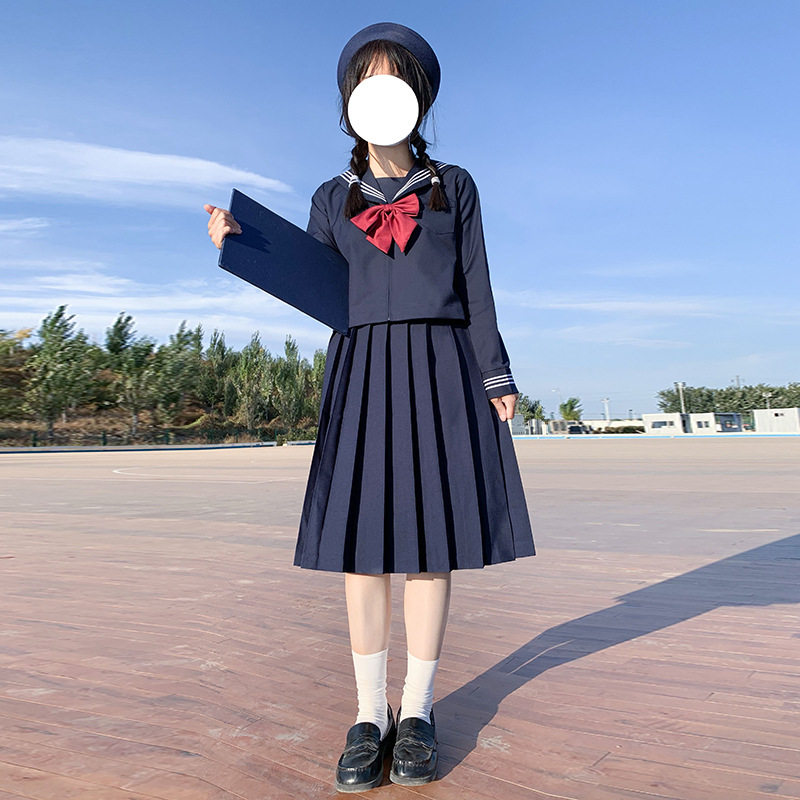 正版基础款jk制服白三本长袖水手服日系中长裙校服学院风班服套装