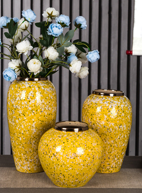 景德镇陶瓷花瓶现代简约黄色花瓶插干花仿真花假花盆客厅卧室摆件