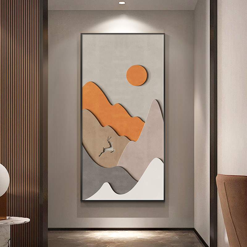 侘寂风玄关装饰画现代简约几何立体感走廊过道挂画高级感竖版壁画图片