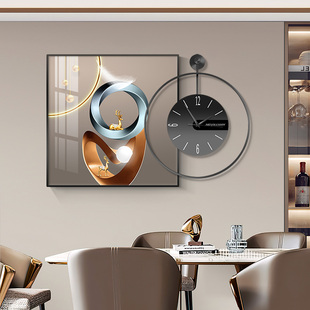 轻奢餐厅装 饰画大气抽象立体饭厅挂画现代简约歺厅餐桌时钟壁画
