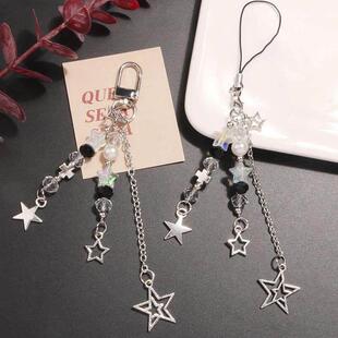 Goth Y2K Phone Charm Star Pearl Keychain Pendant Kawaii Key