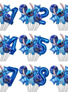 6 Pcs Blue Stitch Foil Balloons Set Digit 1-9 Years Old Ball