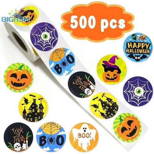 500pcs Halloween Pumpkin Sticker Candy Cookie Bag Sealing La