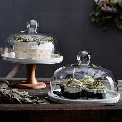 Cake dessert stand display rack snack tray with glass cover