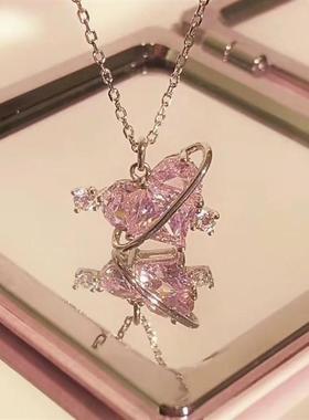 necklace women桃心恋爱星球项链女ins小众甜美粉钻爱心锁骨链