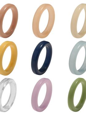 Colored resin ringins简约几何彩色树脂素圈戒指食指戒指指环女