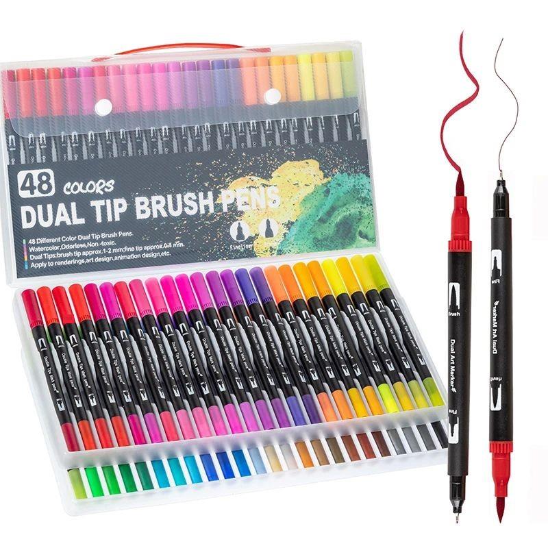 Dual Tip Brush Pens: Felt Tip Pen Set 12/24/36/48/60/70/100/