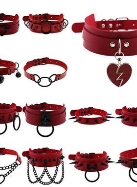 Punk Black Metal Tassel Red Choker Necklace Sexy Spiked Neck