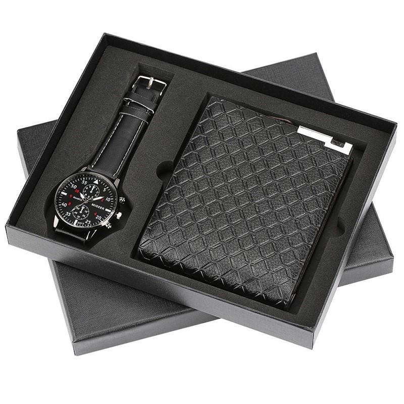 Quartz Wrist Watch Leather Wallet Gift Set for Boyfriend men - 实物图