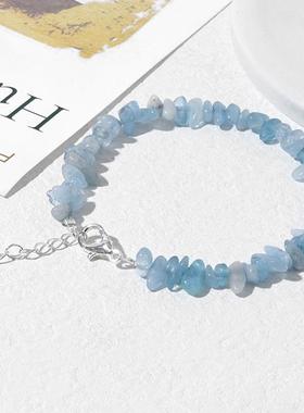 天然海蓝宝石石英手镯芯片石珠手镯