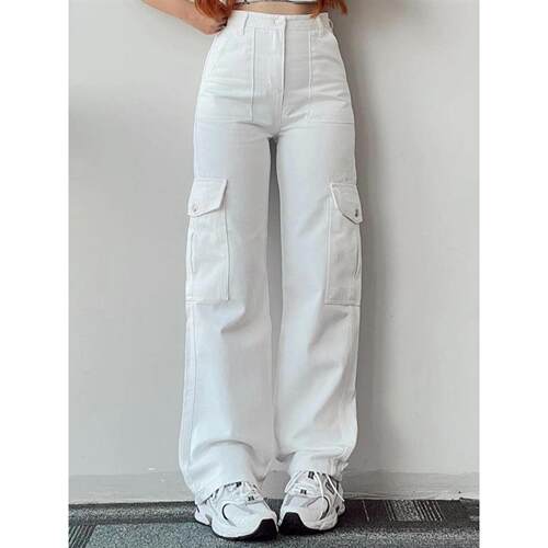 Straight Leg Cargo Pants Women HighWaist Baggy Trousers Lady