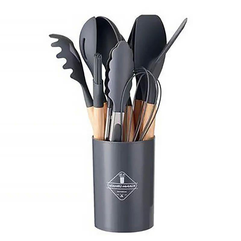 12Pcs Silicone Cooking Utensils Set Wooden Handle Kitchen Co