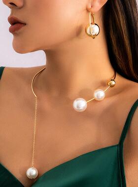 round bead collarbone chain with open collar necklace项炼