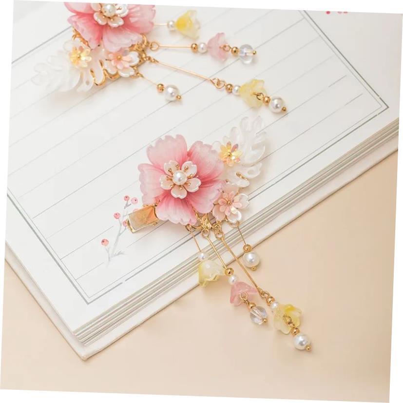2pcs Flower Hairpin Chinese Hanfu Hair Clips For Women Pearl