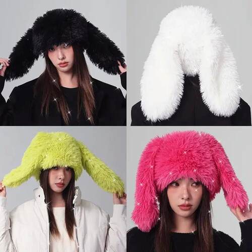 Cute Cartoon Bunny Ears Plush Hat - Soft and Warm Faux Fur W