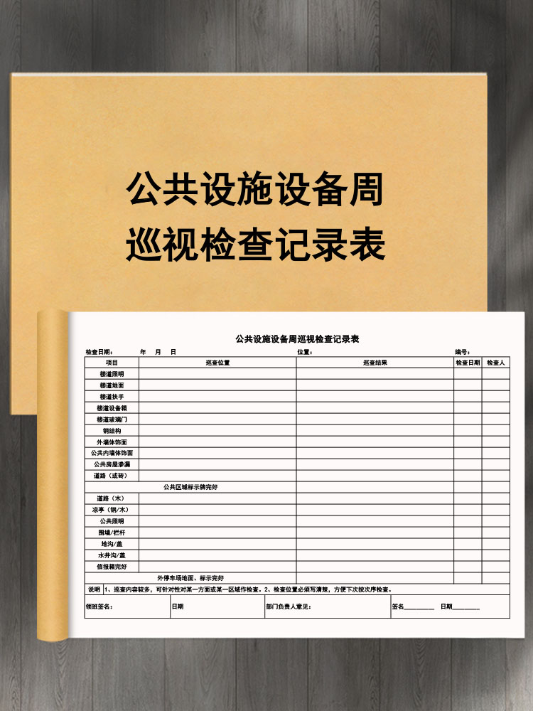 公共设施设备周巡视检查记录表小区物业商场装修设备器材防火放电