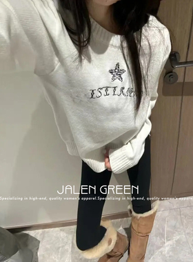 JALEN GREEN限时下架!1-21/26c新款字母刺绣圆领山羊绒针织毛衣女