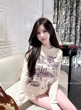 JALEN GREEN 温柔千金!1-20/城市图案刺绣圆领长袖羊绒针织毛衣女