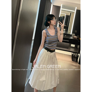 夏日 时髦感 撞色条纹女背心 JALEN 百搭巨显瘦修身 GREEN