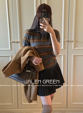 JALEN GREEN 博主心头爱!1-13/南瓜黄条纹羊绒翻领短袖针织polo衫