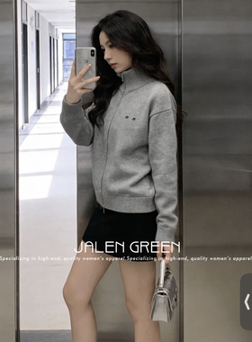 JALEN GREEN 高智学姐!1-14/字母刺绣立领拉链羊毛针织开衫外套女
