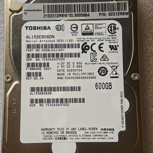 02312RBW 600G 10K 2.5 SAS