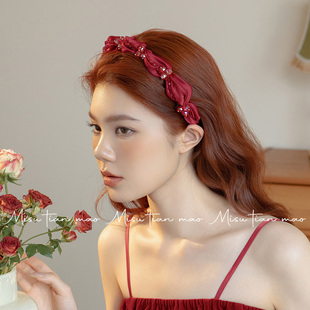 发箍女2025新款高颅顶带齿防滑洗脸压发头箍红色发卡头饰韩系发饰