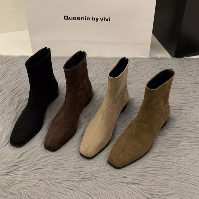 韩系粗跟加绒短靴0312