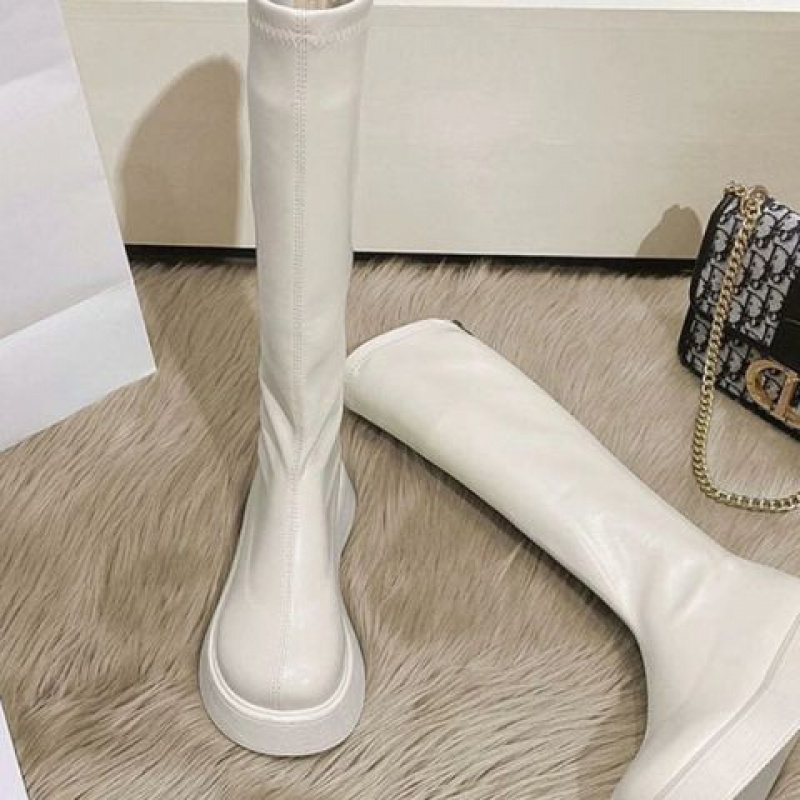 不过膝靴子长筒靴女新款辣妹马丁靴白色长靴增高厚底高筒靴潮真皮