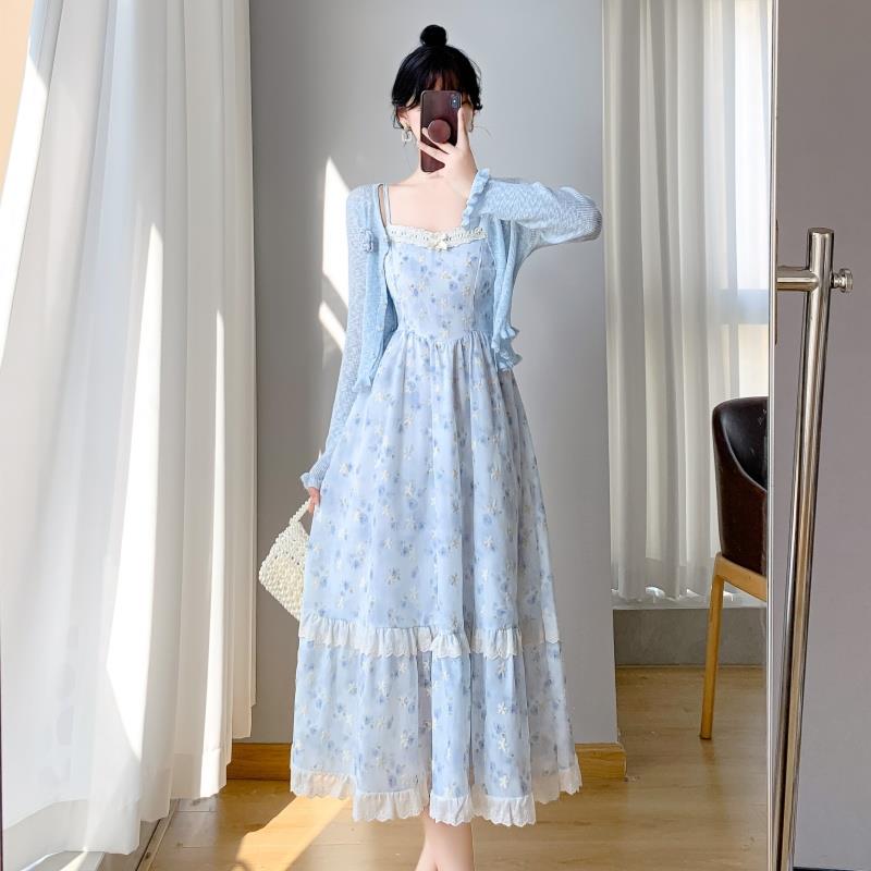 RIERA法式碎花吊带连衣裙两件套女夏日绝美小清新超仙森系海边度