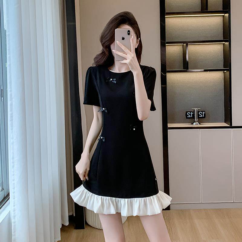 RIERA小香风黑色连衣裙女夏连衣裙
