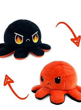 跨境新款翻转Reversable八爪鱼翻面双表情小章鱼夜光刺绣愤怒幽灵