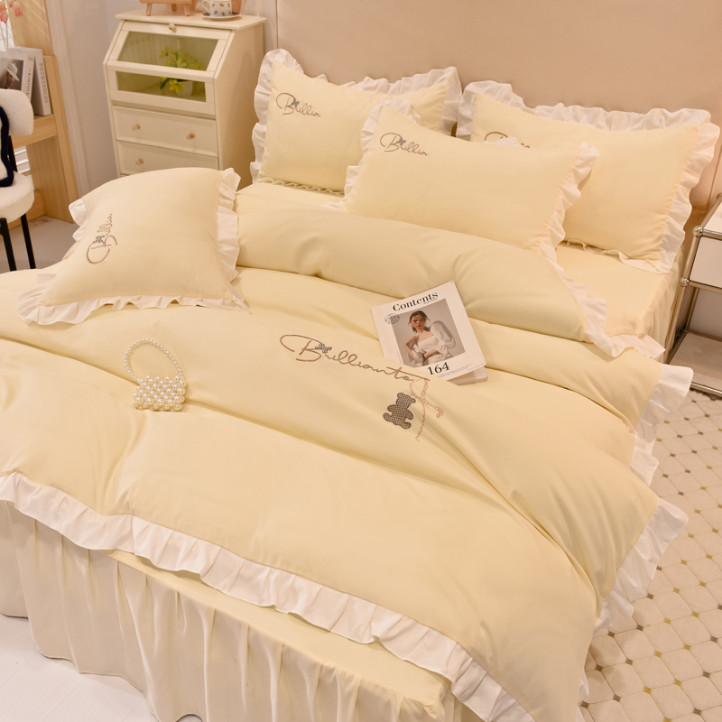 韩式可爱公主风四件套水洗棉被套四季少女心床单床裙女生床上用品