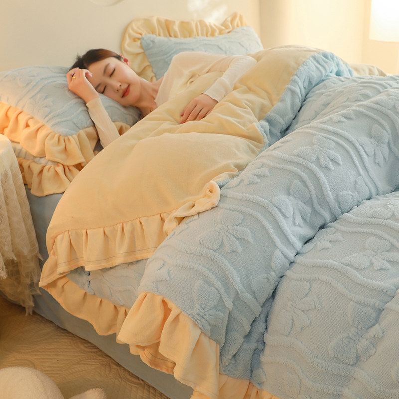WINTER THICKENED TAAFFEA THREE-DIMENSIONAL FOUR-PIECE SET OF MILK VELVET DOUBLE-SIDED VELVET FLANNEL QUICK WARM QUILT COVER NAKED SLEEPING BABY VELVET
