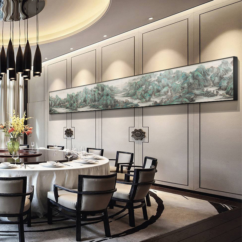 酒店包厢包间墙上装饰画新中式横幅山水画样板间软装挂画大堂壁画