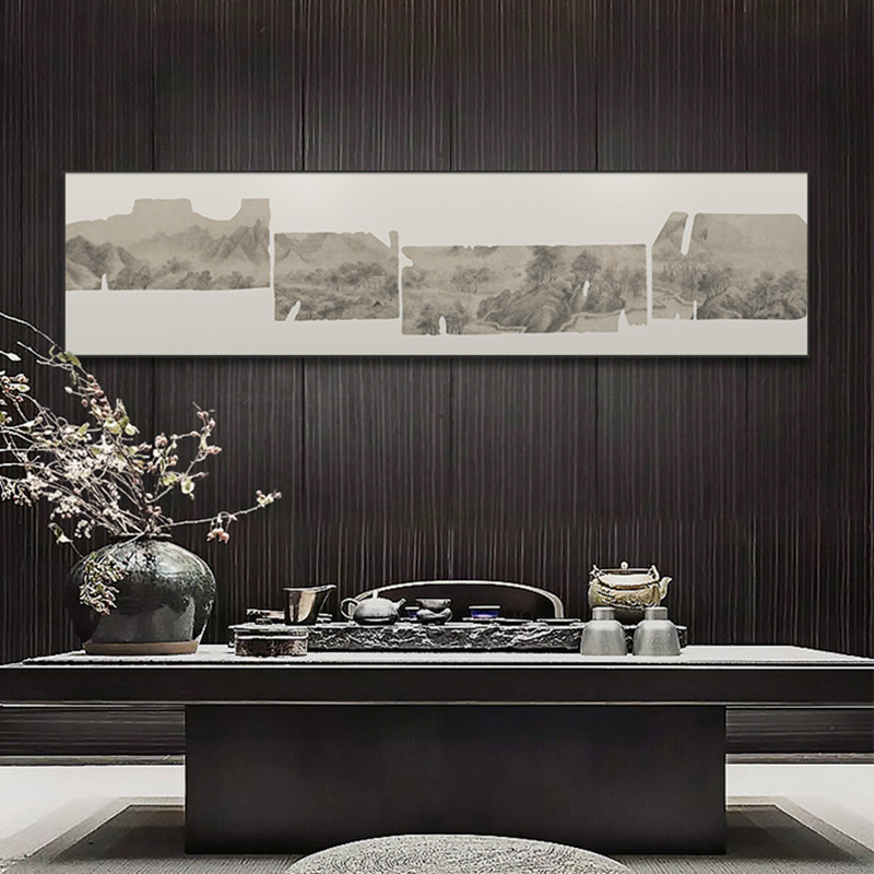 新中式横幅装饰画富春山居图茶室意境软装挂画客厅卧室床头画壁画