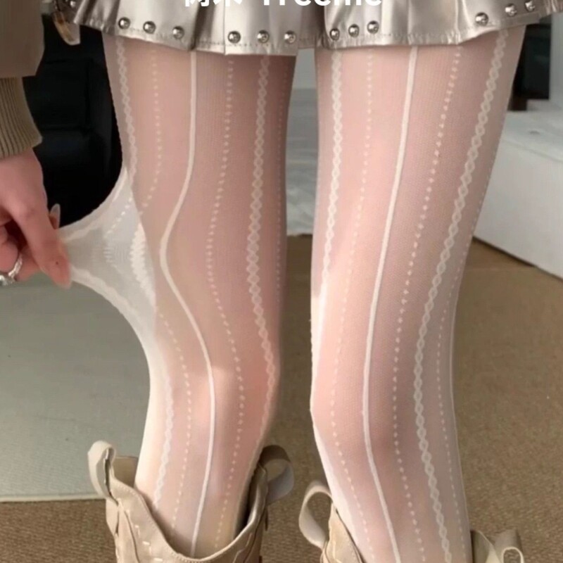 miu系白色丝袜防勾丝配靴连裤袜女超薄春夏配裙子纯欲蕾丝打底裤