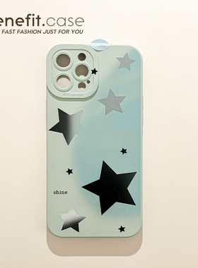 benefit蓝底渐变黑色星星17适用于iphone16promax苹果15PRO手机壳13新款14套12创意11全包xsmax硅胶xr防摔8p