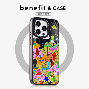 benefit卡通外星怪物乐园17适用于iphone16promax苹果15PRO晶盾磁吸手机壳13新款 14套12冰川纹防摔彩色边框